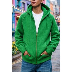 Gap Kelly Green Wool Blend Knit ZipUp Hoodie Sweater Size M Cozy Layering